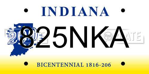 825NKA Indiana License Plate