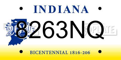 8263NQ Indiana License Plate