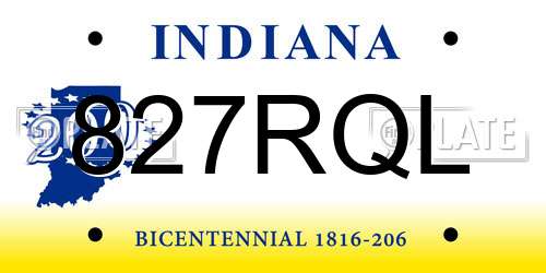 827RQL Indiana License Plate