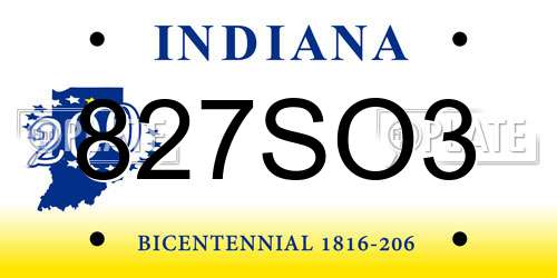 827SO3 Indiana License Plate