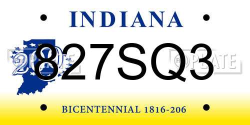 827SQ3 Indiana License Plate