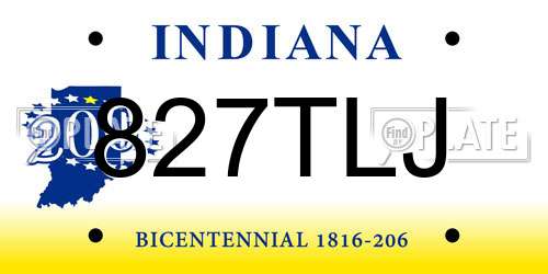 827TLJ Indiana License Plate