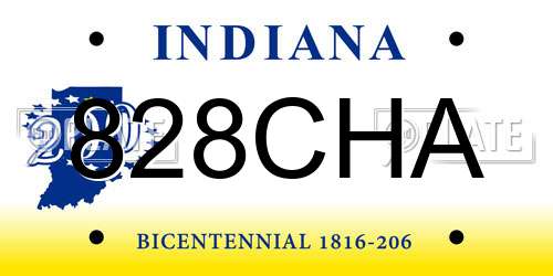 828CHA Indiana License Plate