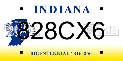 828CX6 Indiana License Plate