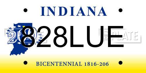 828LUE Indiana License Plate