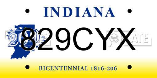 829CYX Indiana License Plate