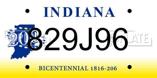 829J96 Indiana License Plate