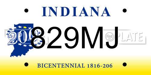 829MJ Indiana License Plate