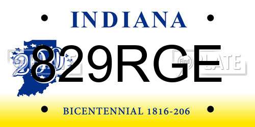 829RGE Indiana License Plate