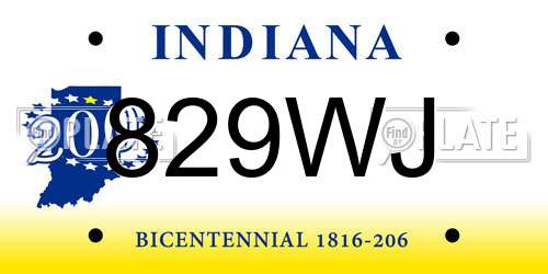 829WJ Indiana License Plate