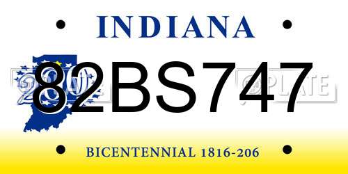82BS747 Indiana License Plate
