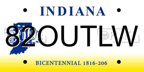 82OUTLW Indiana License Plate