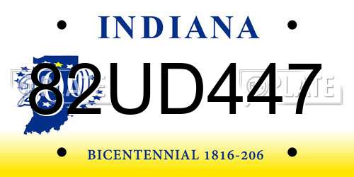 82UD447 Indiana License Plate