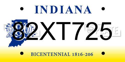 82XT725 Indiana License Plate