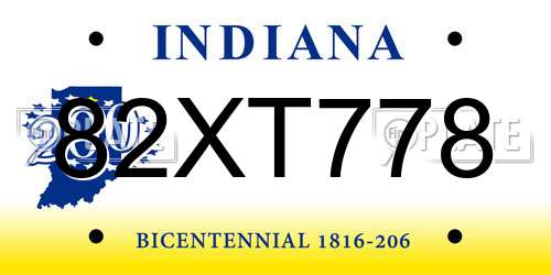 82XT778 Indiana License Plate