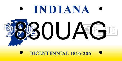 830UAG Indiana License Plate