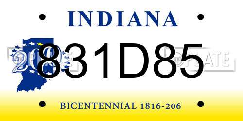 831D85 Indiana License Plate