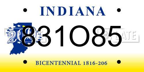 831O85 Indiana License Plate