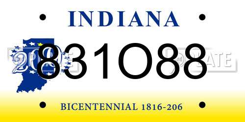 831O88 Indiana License Plate