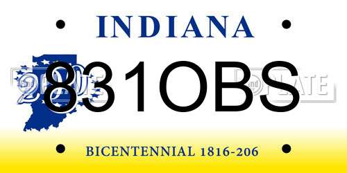 831OBS Indiana License Plate