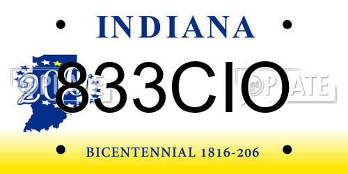833CIO Indiana License Plate