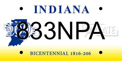 833NPA Indiana License Plate