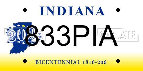 833PIA Indiana License Plate