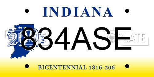 834ASE Indiana License Plate