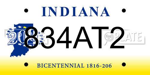 834AT2 Indiana License Plate