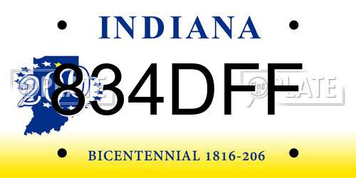 834DFF Indiana License Plate