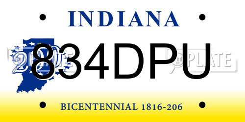 834DPU Indiana License Plate
