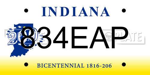 834EAP Indiana License Plate