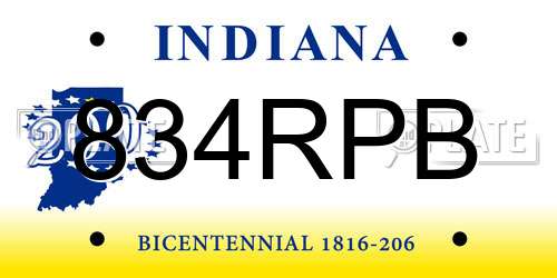 834RPB Indiana License Plate