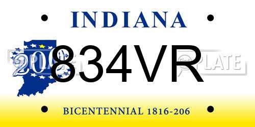 834VR Indiana License Plate