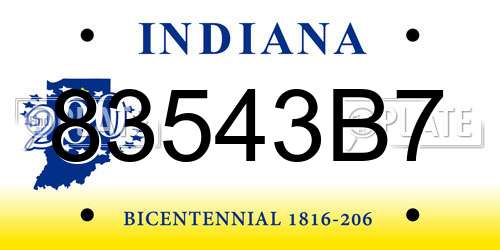 83543B7 Indiana License Plate
