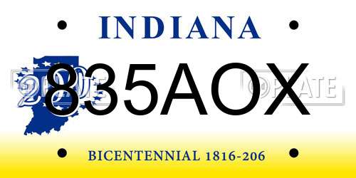 835AOX Indiana License Plate
