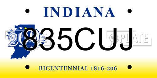 835CUJ Indiana License Plate