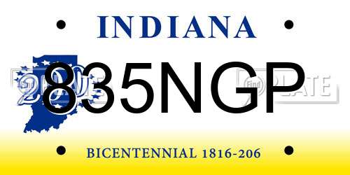 835NGP Indiana License Plate