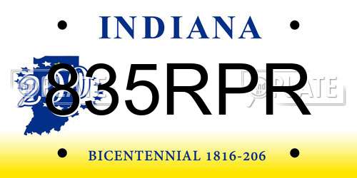 835RPR Indiana License Plate
