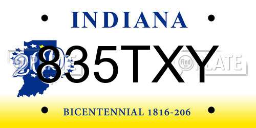 835TXY Indiana License Plate