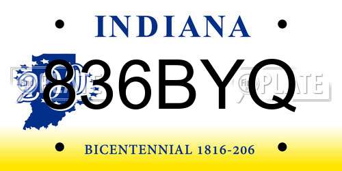 836BYQ Indiana License Plate