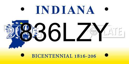 836LZY Indiana License Plate