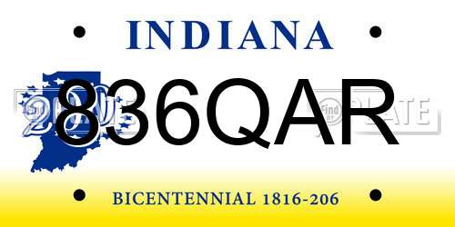 836QAR Indiana License Plate