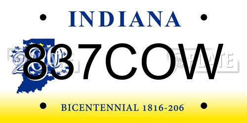 837COW Indiana License Plate
