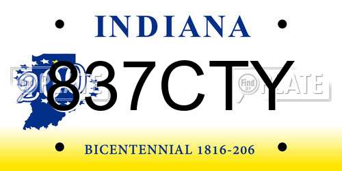 837CTY Indiana License Plate