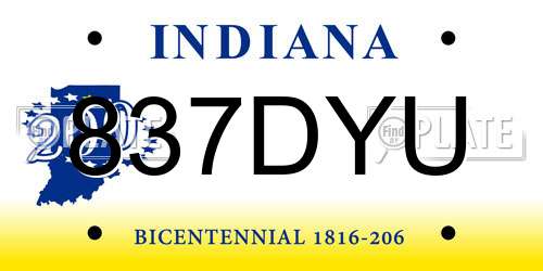 837DYU Indiana License Plate