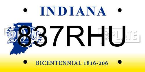 837RHU Indiana License Plate