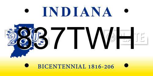 837TWH Indiana License Plate