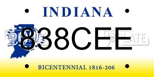 838CEE Indiana License Plate