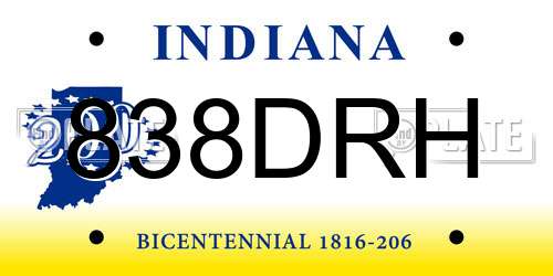838DRH Indiana License Plate